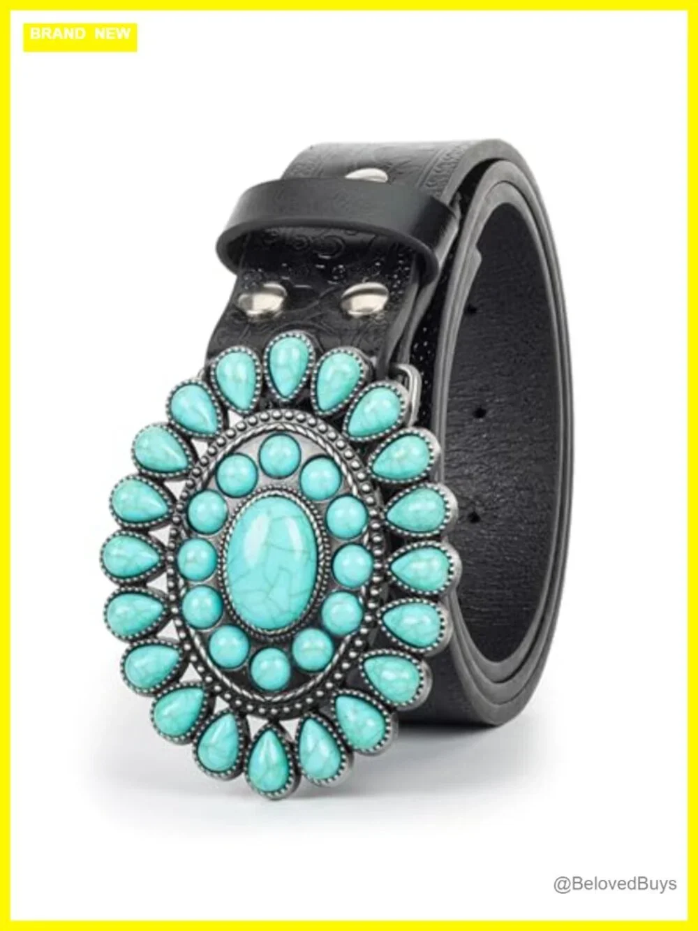 Faux Leather Western Belt Turquoise Studded for Women Men Cowgirl
